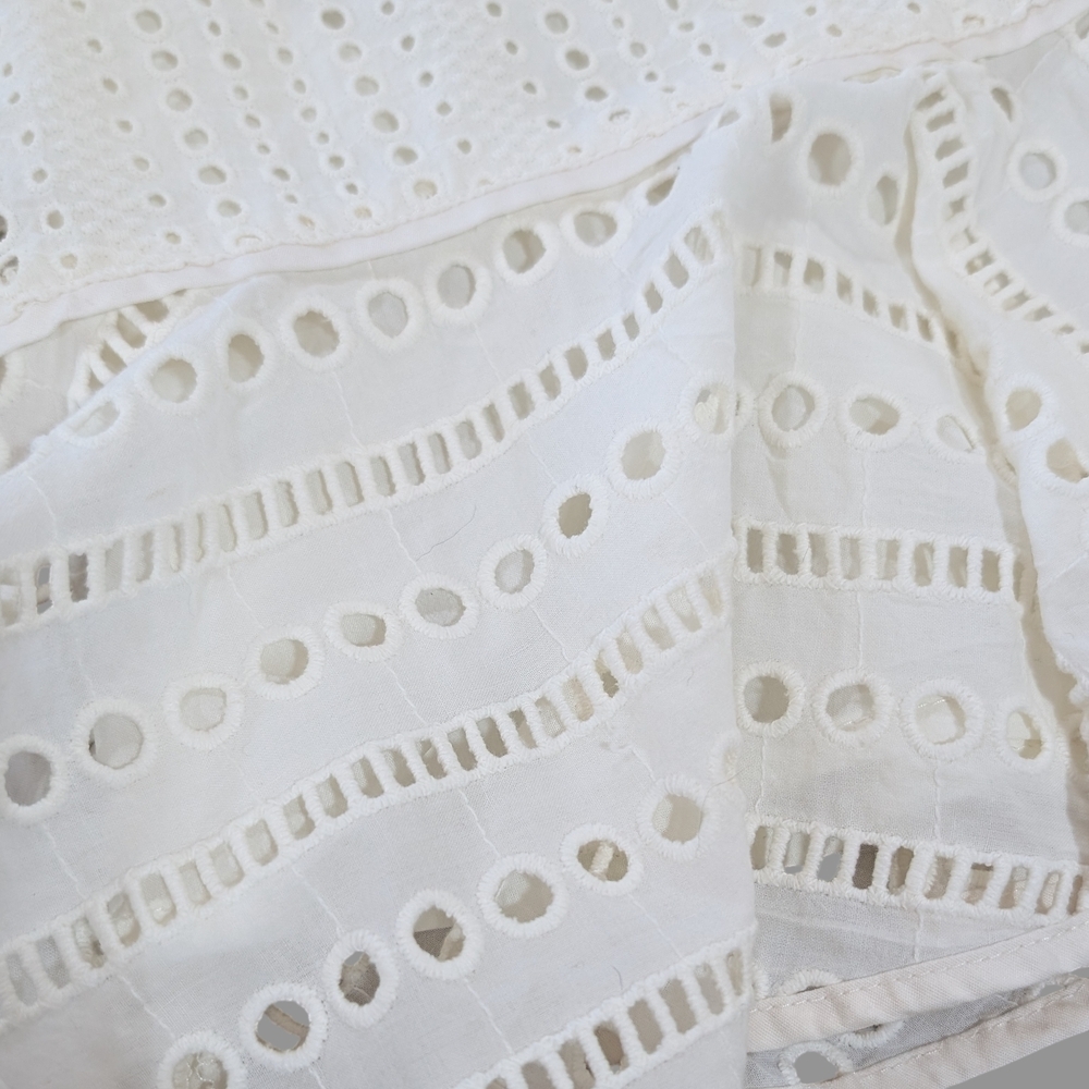 Banana Republic Cream Eyelet Midi Dress Women's Size 8 Preppy Lace Flare Sleeve - Picture 7 of 14